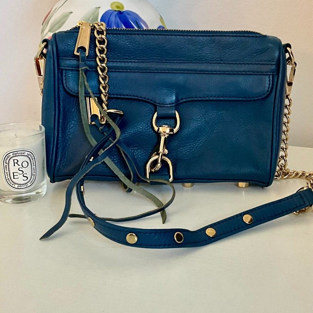 Rebecca Minkoff Avery Leather Crossbody Navy Blue with Gold hardware